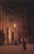 Aleksander Gierymski Street at night oil on canvas